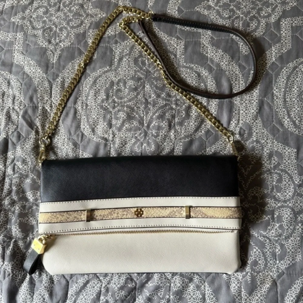 Ann Taylor NWOT Envelope Style Leather Black & Cream Bag, Clutch or Crossbody